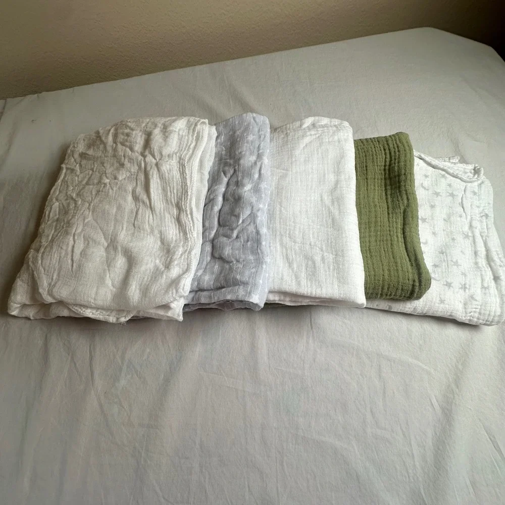 Ivy & Ever Comfy Cubs Muslin Swaddle Blanket Lot 5 Organic Cotton Bamboo Sage